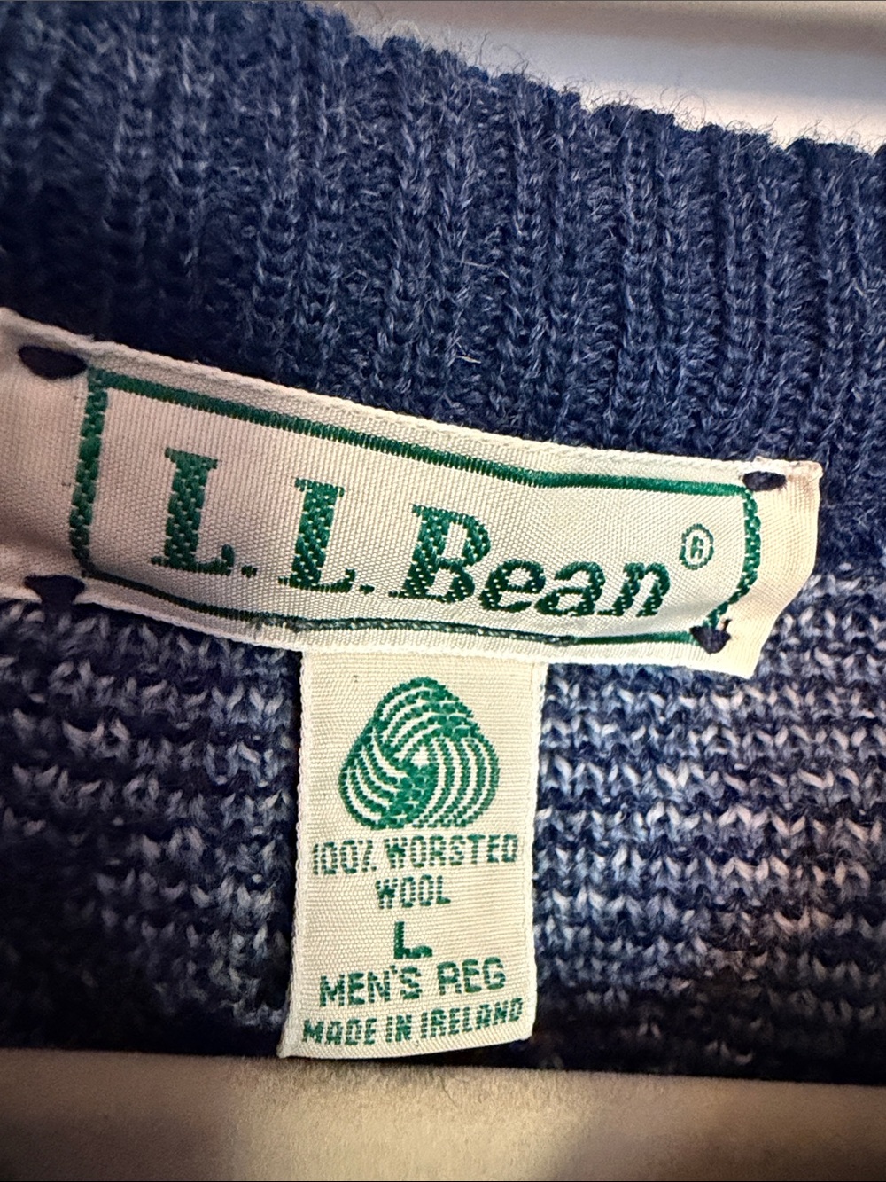 L.L. Bean Men’s Navy and Heather Blue Wool Crewneck Sweater